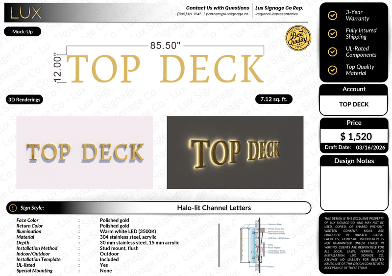 Custom Business Sign for Top Deck