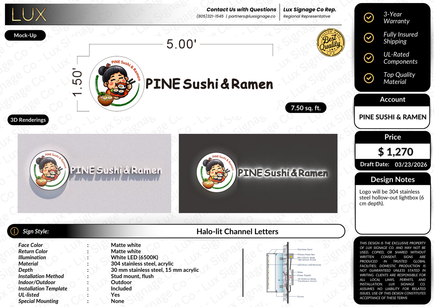 Custom Business Sign for Pine Sushi and Ramen