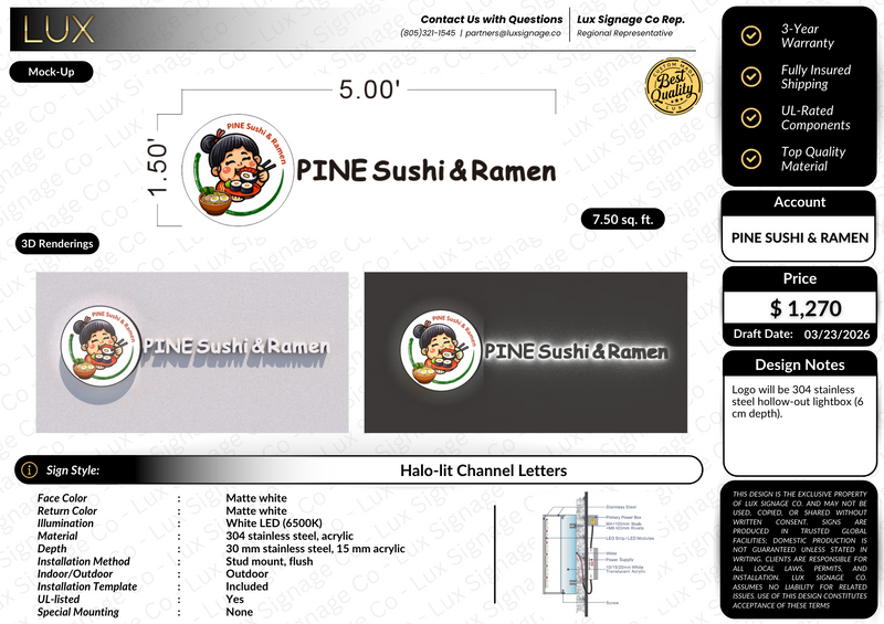 Custom Business Sign for Pine Sushi and Ramen