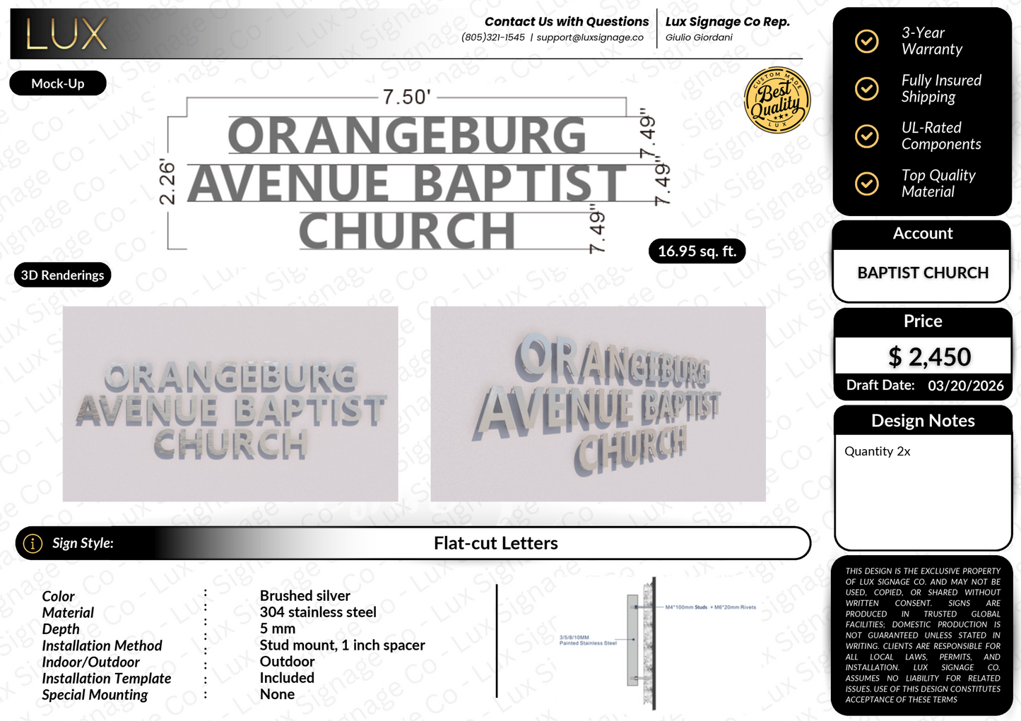 Custom Business Sign for Orangeburg Avenue Baptist Church