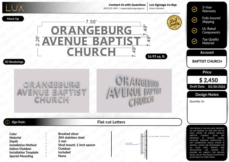 Custom Business Sign for Orangeburg Avenue Baptist Church