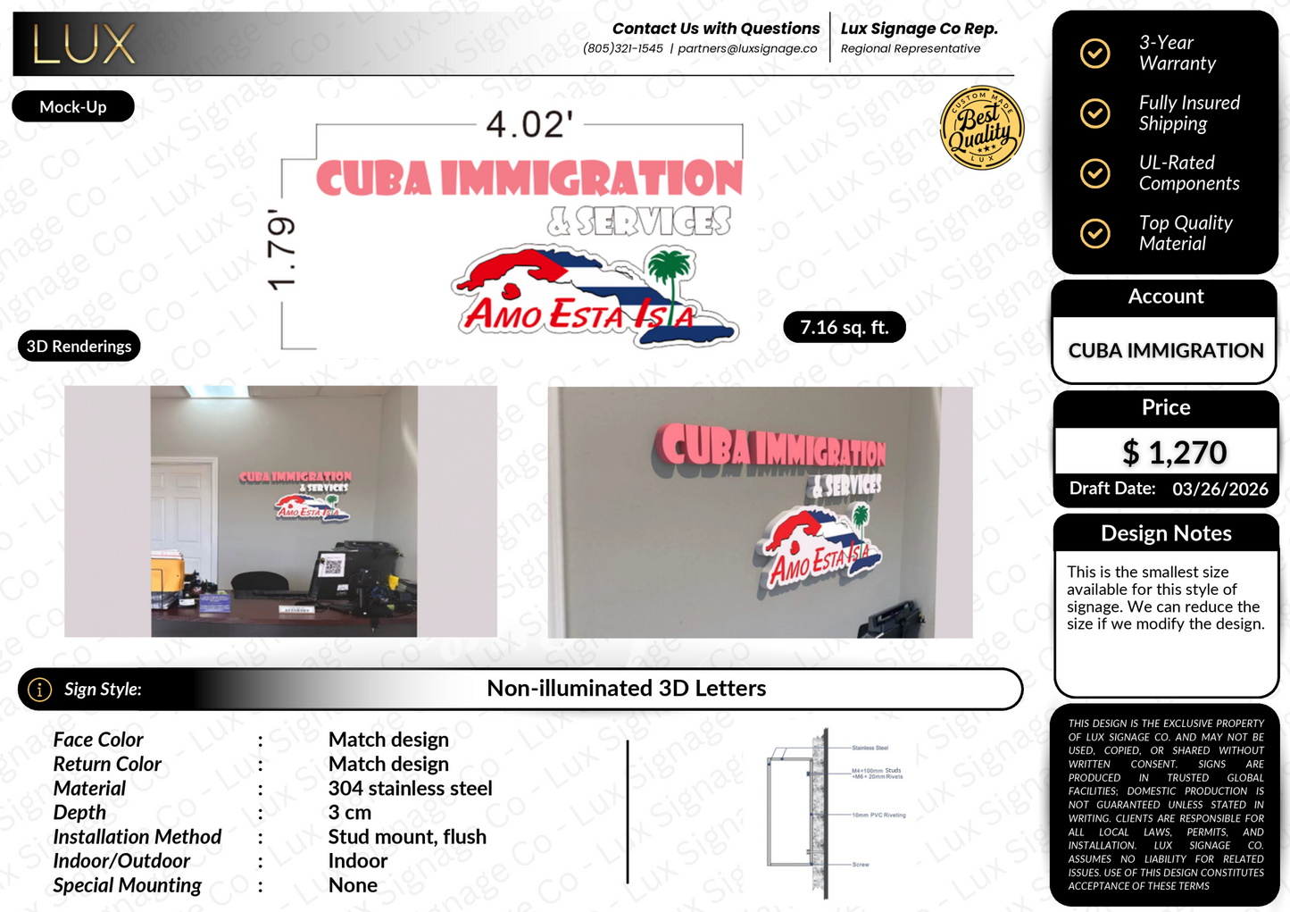 Custom Business Sign for Cuba Immigration and Services