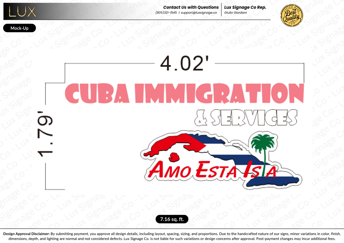 Custom Business Sign for Cuba Immigration and Services