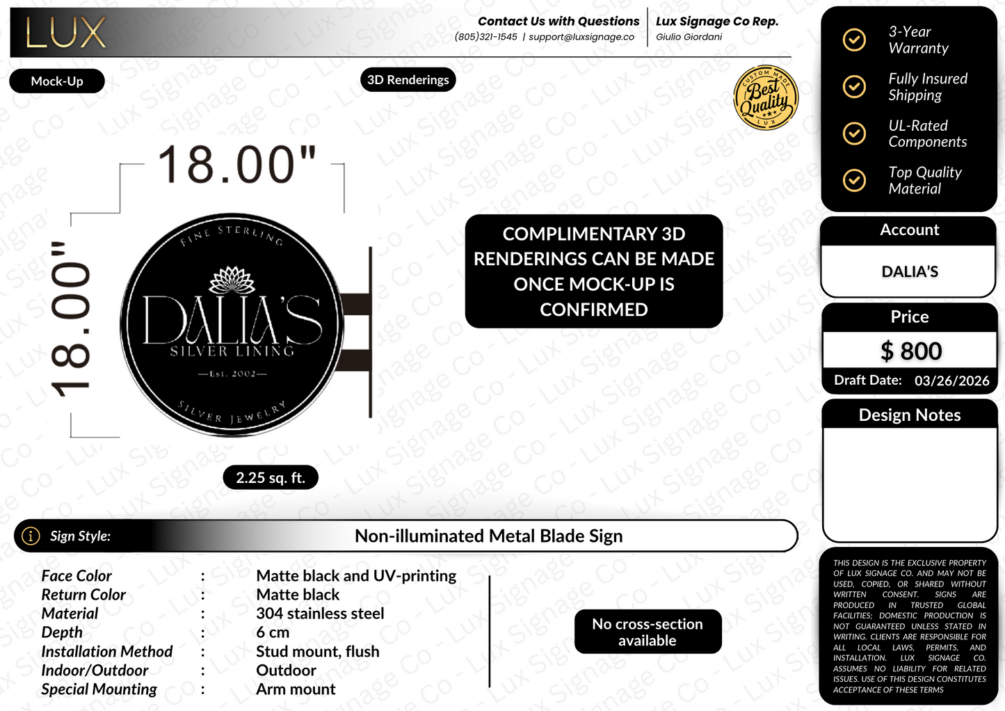 Custom Business Sign for Dalia's