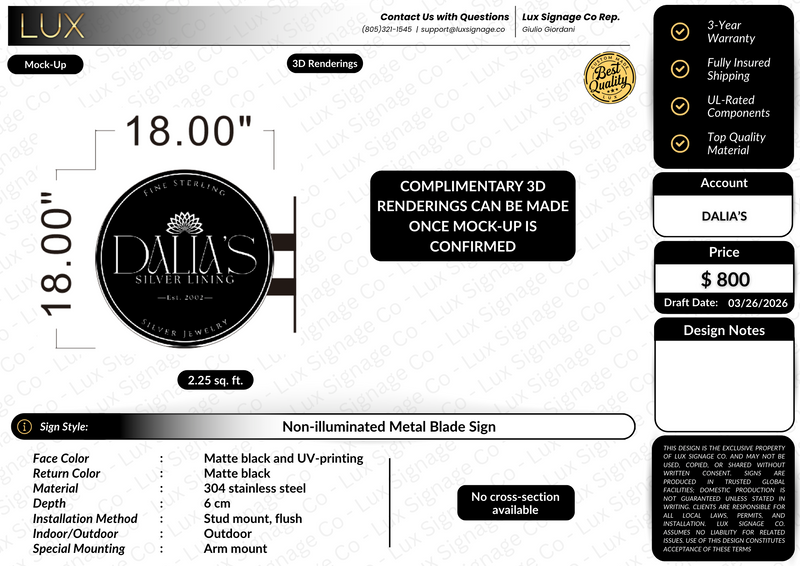 Custom Business Sign for Dalia's
