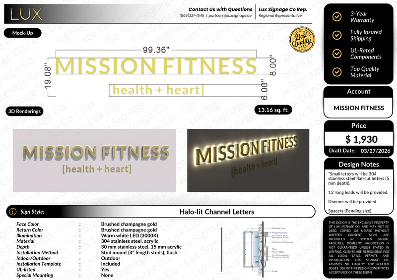 Custom Business Sign for Mission Fitness
