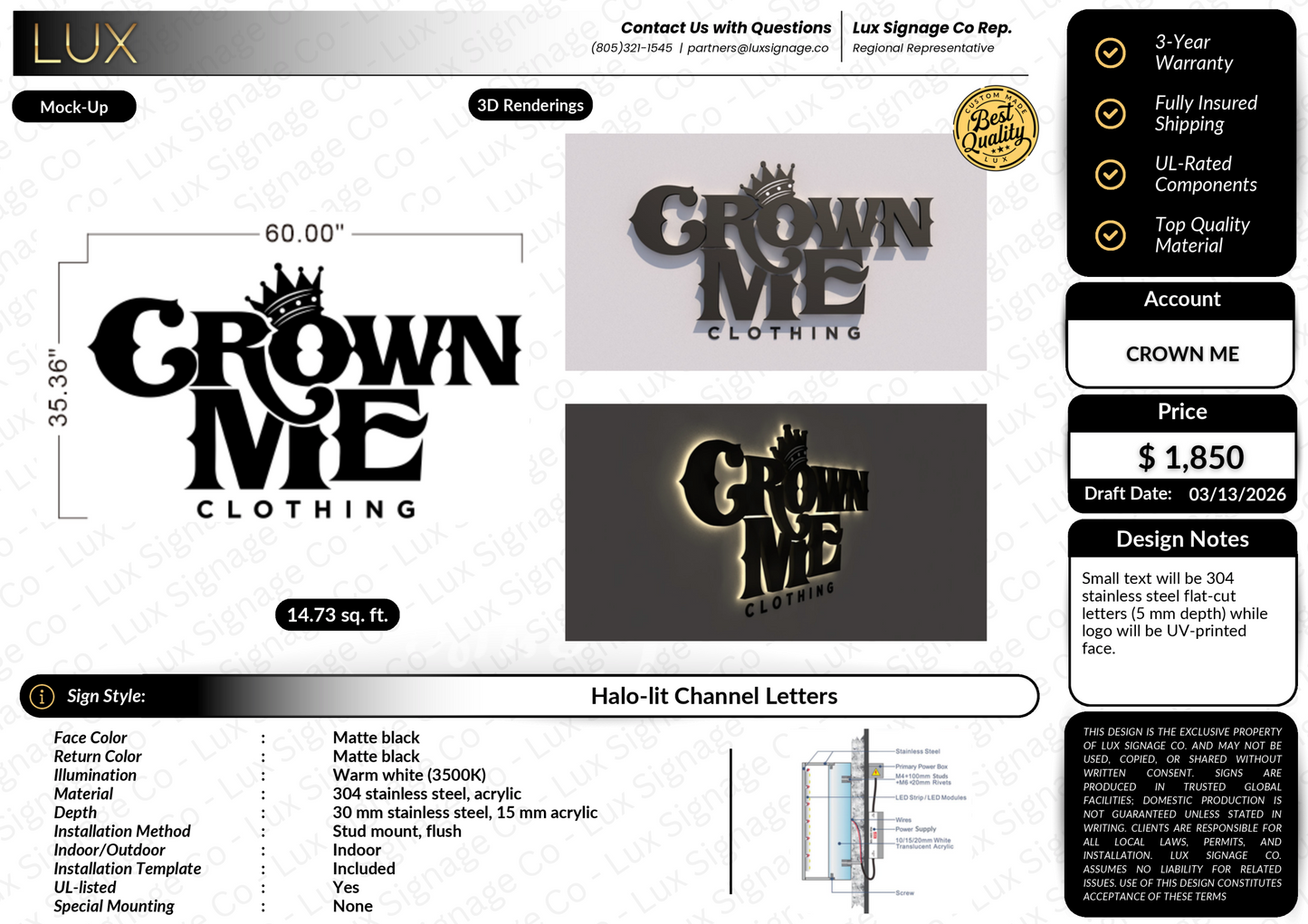 Custom Business Sign for Crown Me Clothing