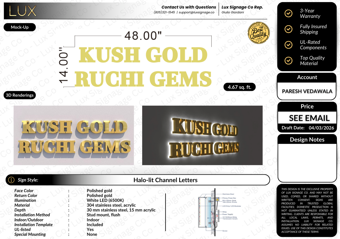 Custom Business Sign for Ruchi Gems
