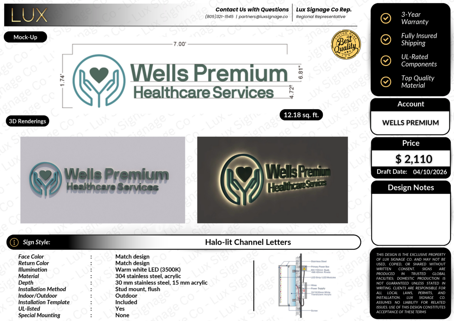 Custom Business Sign for Wells Premium Healthcare Services