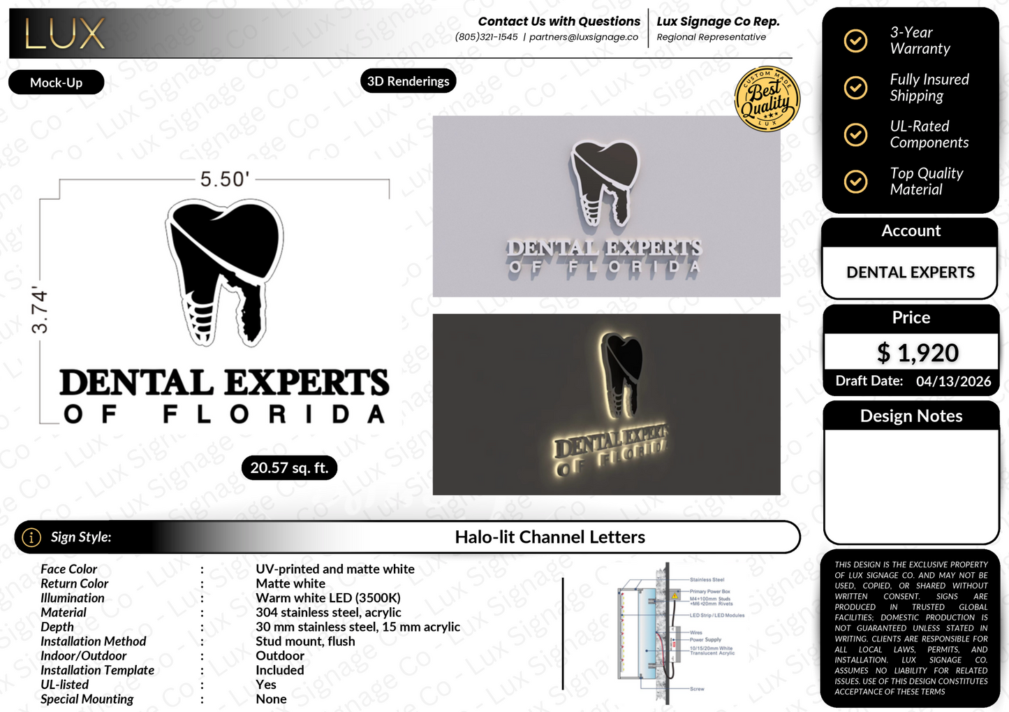 Custom Business Sign for Dental Experts of Florida