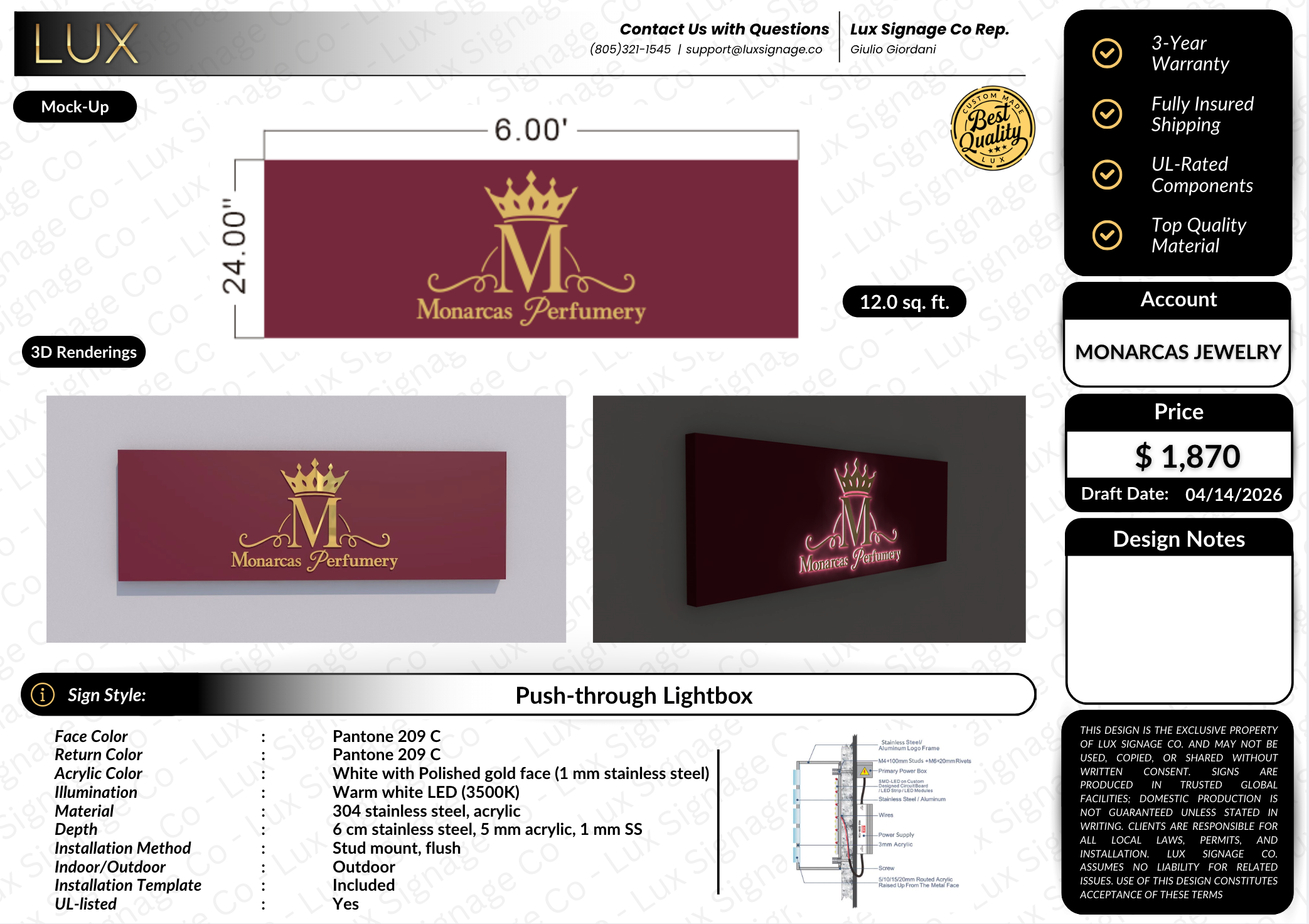 Custom Business Sign for Monarcas Perfumery – Lux Signage Co