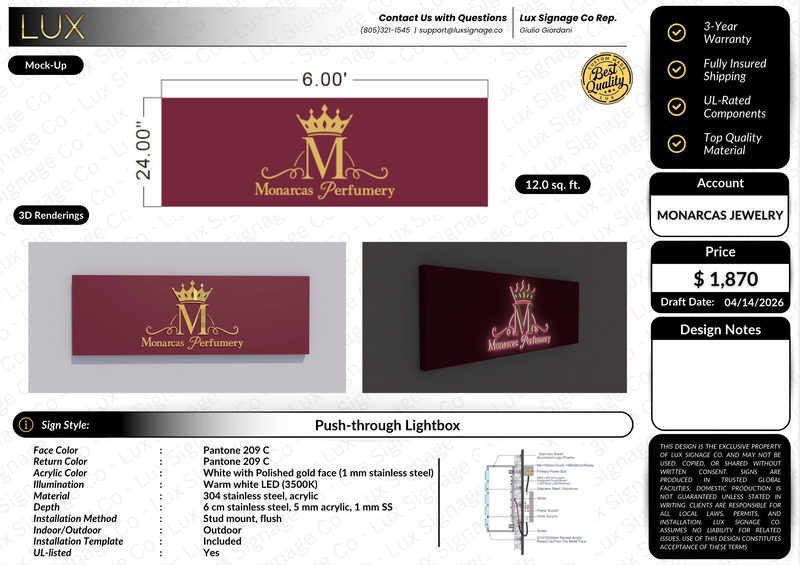 Custom Business Sign for Monarcas Perfumery