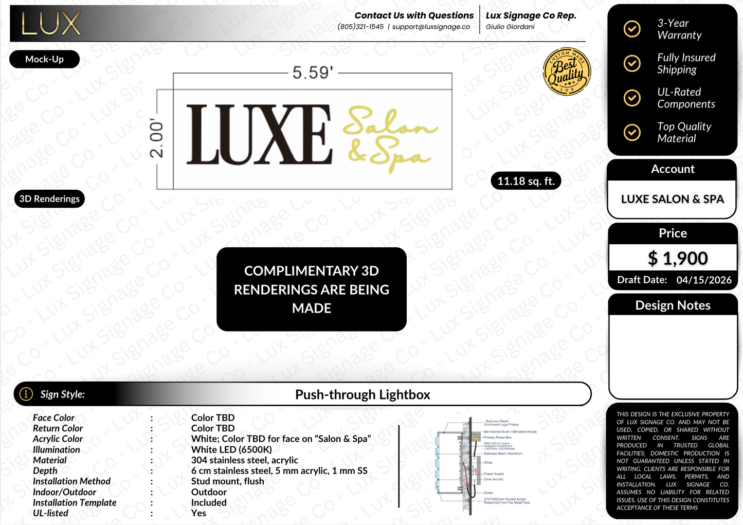 Custom Business Sign for Luxe Salon & Spa