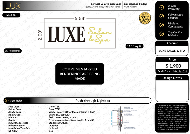 Custom Business Sign for Luxe Salon & Spa