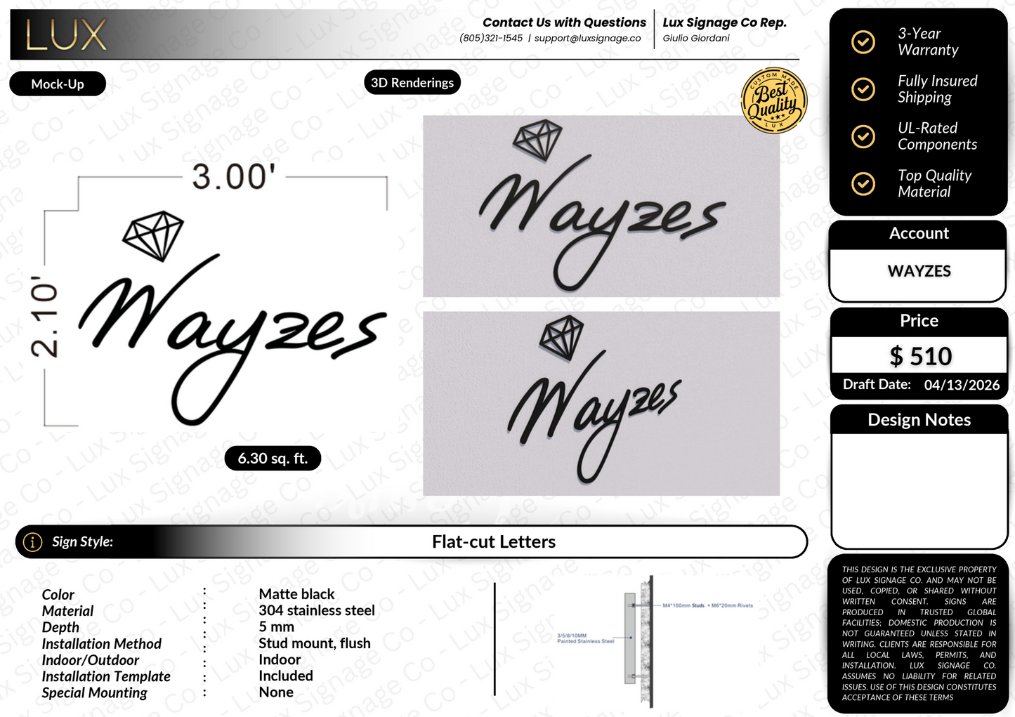 Custom Business Sign for Wayzes