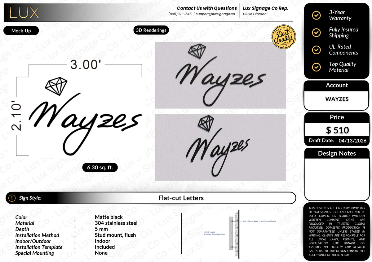 Custom Business Sign for Wayzes