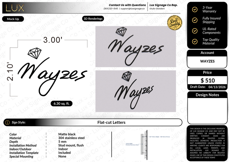 Custom Business Sign for Wayzes