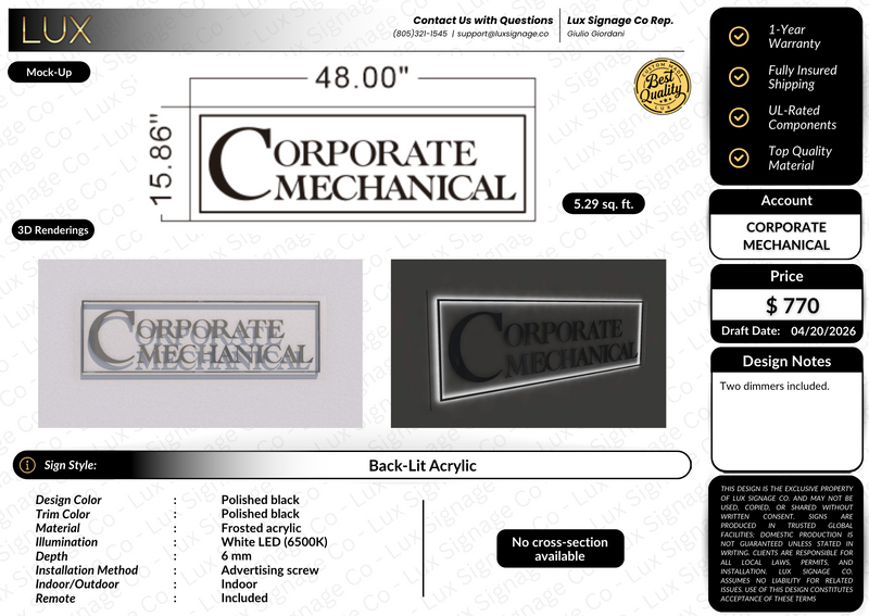 Custom Business Sign for Corporate Mechanical