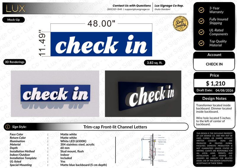 Custom Business Sign for Check in