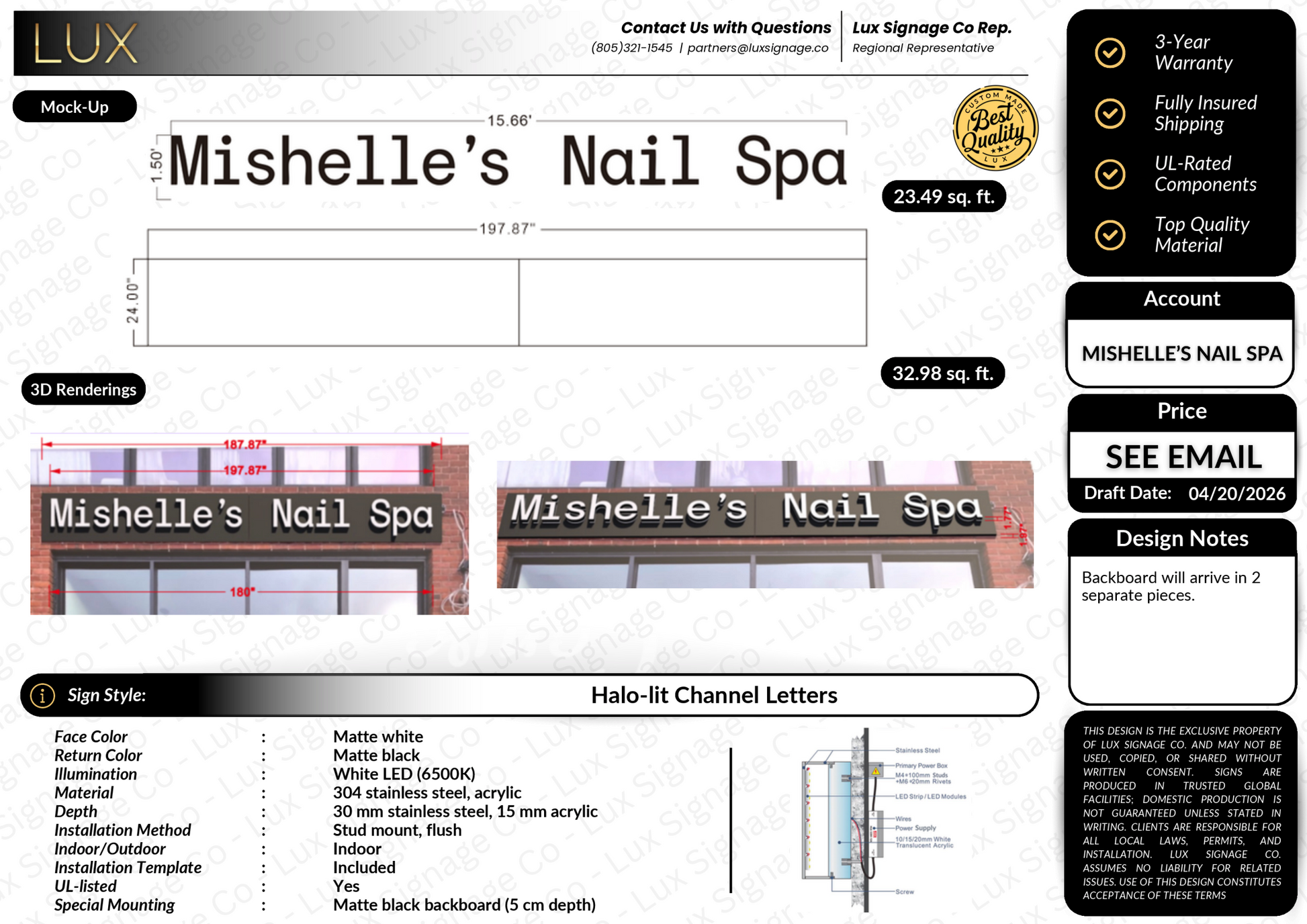 Custom Backboard for Mishelle's Nail Spa
