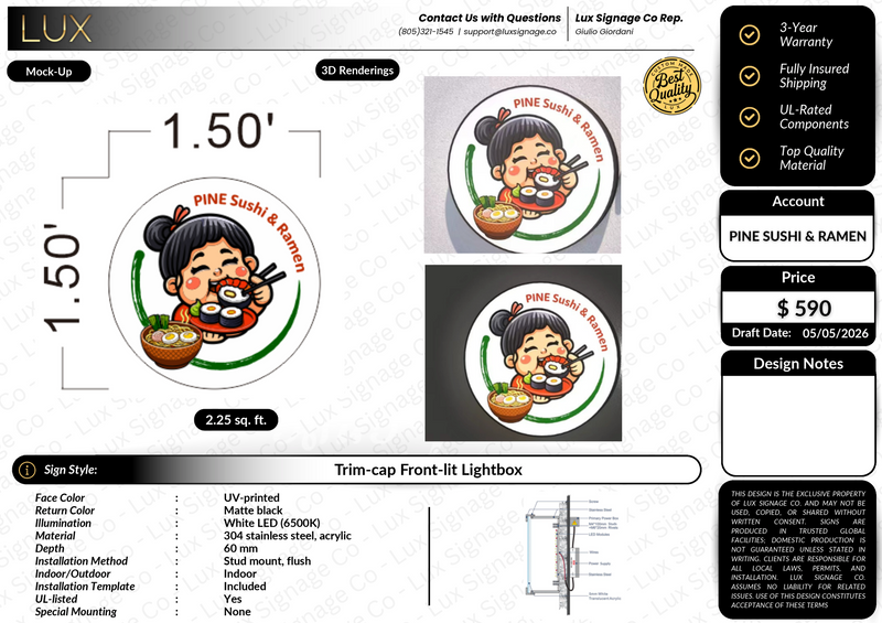 Custom Business Sign for Pine Sushi and Ramen