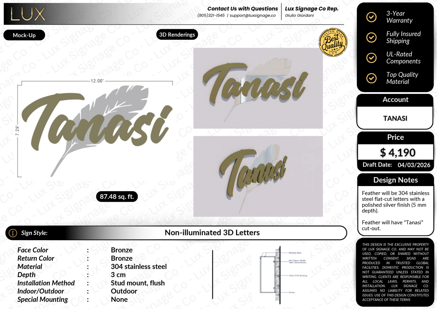 Custom Business Sign for Tanasi