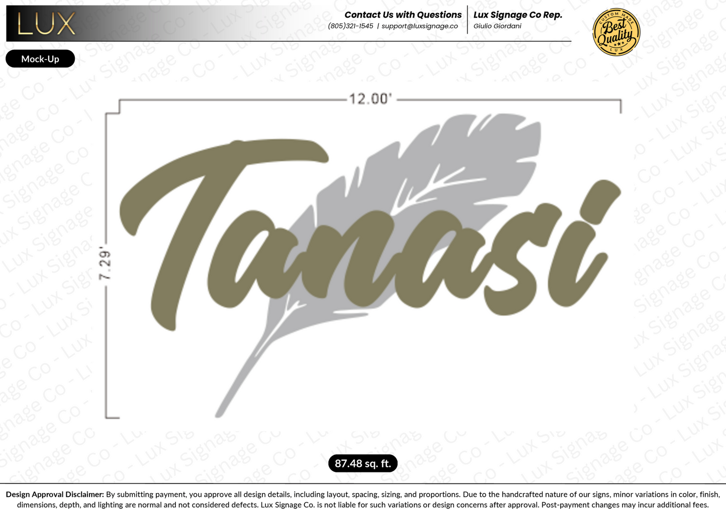 Custom Business Sign for Tanasi