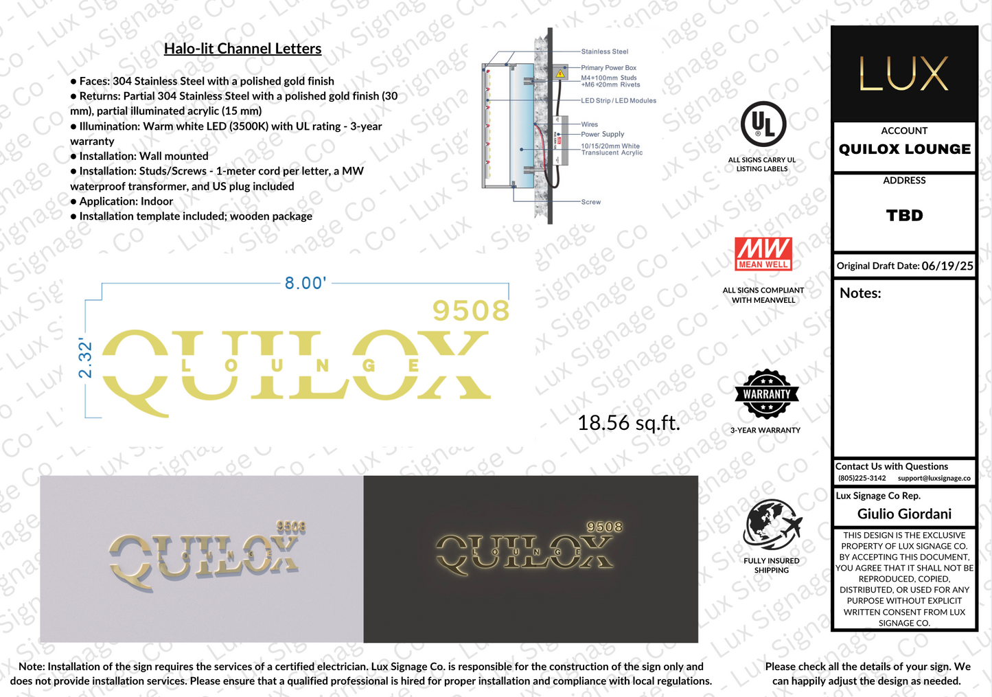 Custom Business Sign for Quilox (50% DEPOSIT)