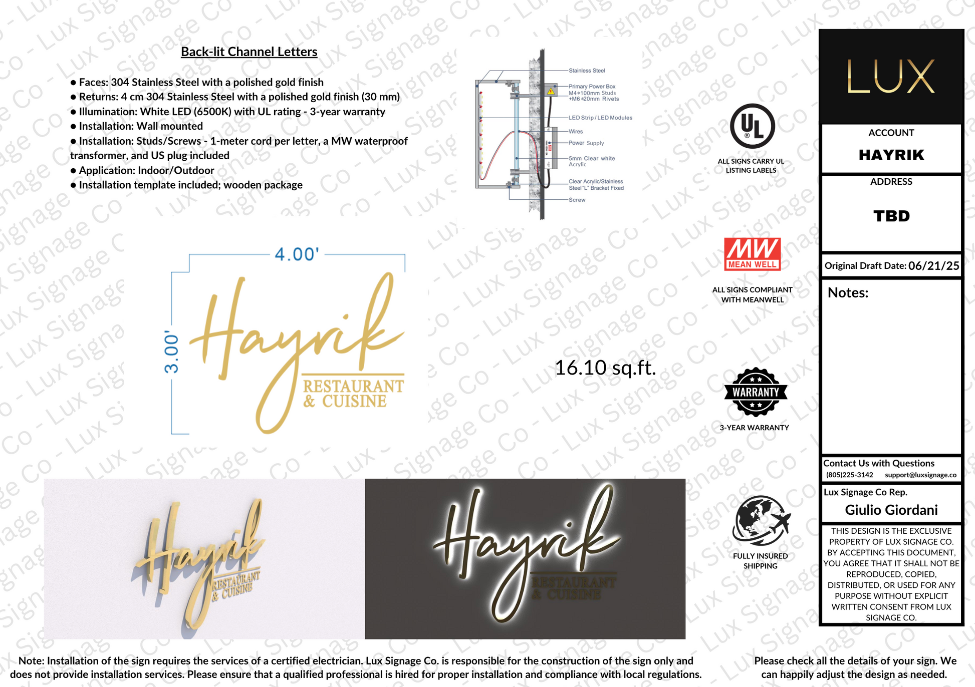 Custom Business Sign for Hayrik