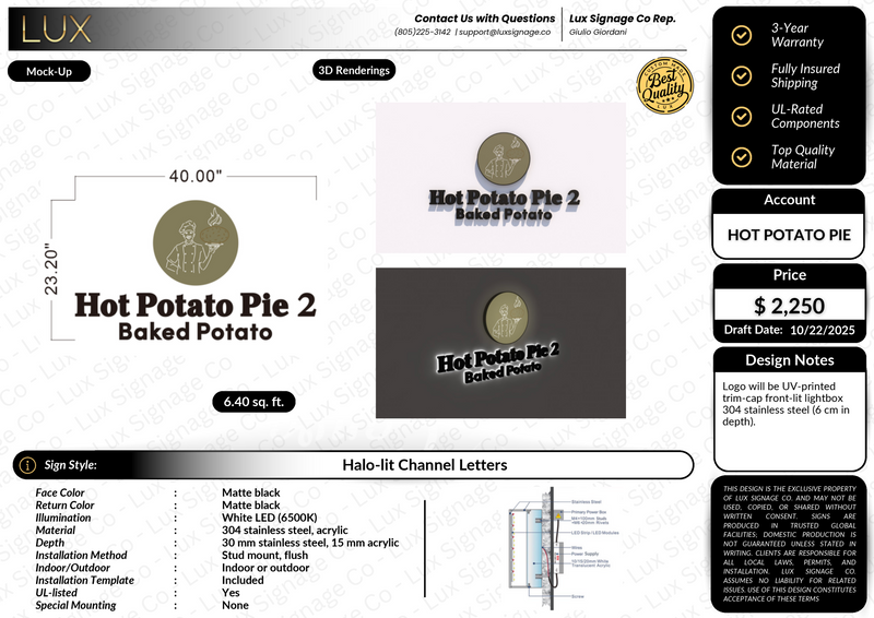 Custom Business Sign for Hot Potato Pie 2