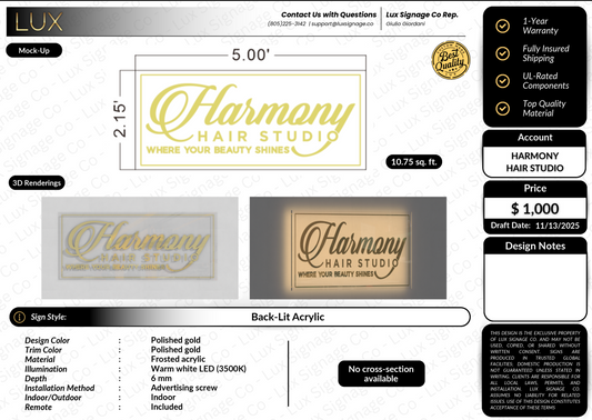 Custom Business Sign for Harmony Hair Studio
