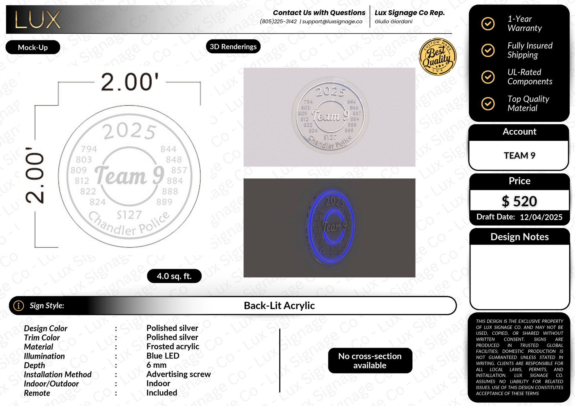 Custom Business Sign for Team 9