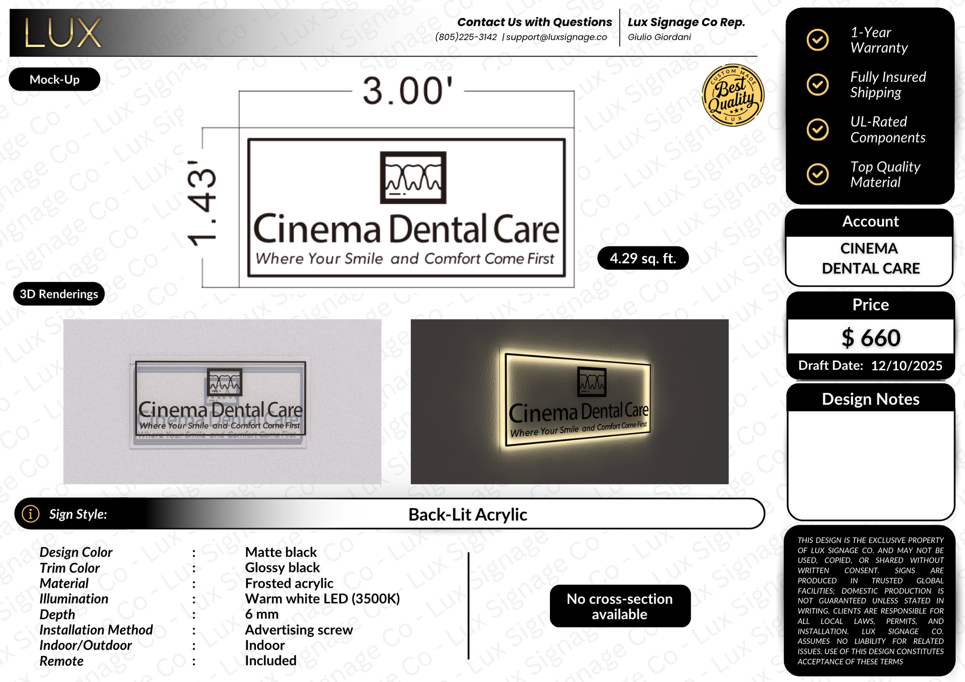 Custom Business Sign for Cinema Dental Care