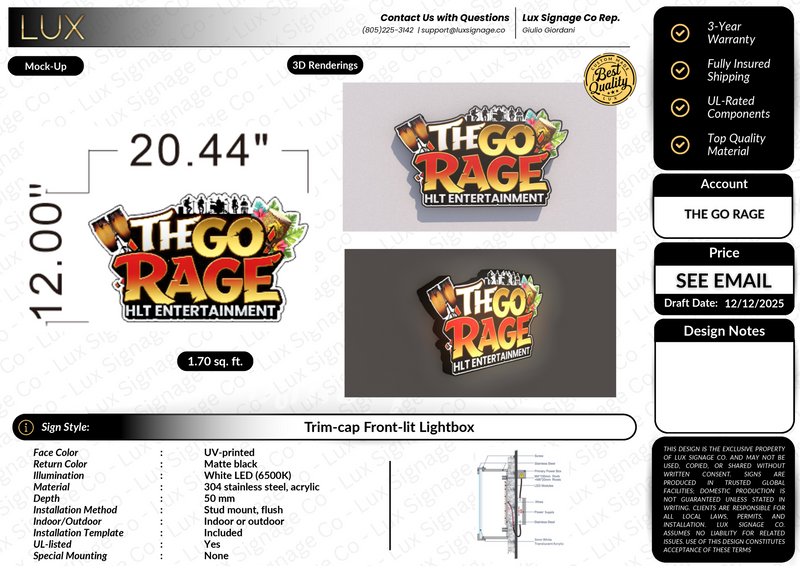 Custom Business Sign for The Go Rage (50% Deposit)