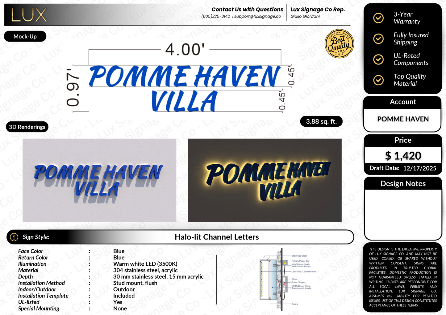 Custom Business Sign for Pomme Haven Villa