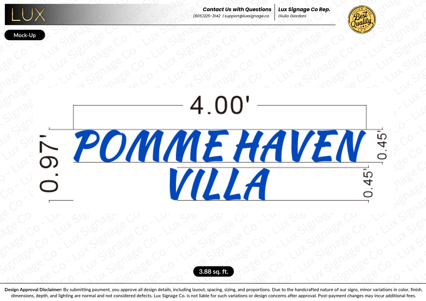 Custom Business Sign for Pomme Haven Villa