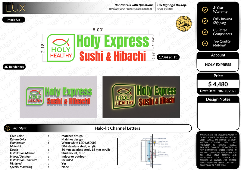 Custom Business Sign for Holy Express