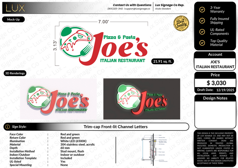 Custom Business Sign for Joe's