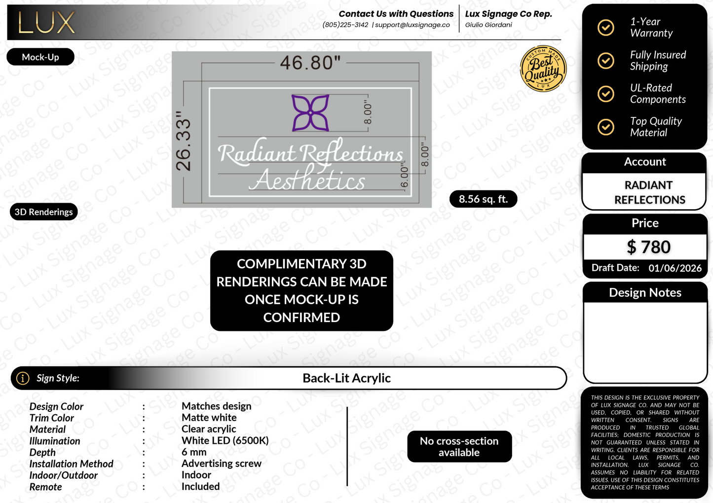 Custom Business Sign for Radiant Reflections Aesthetics