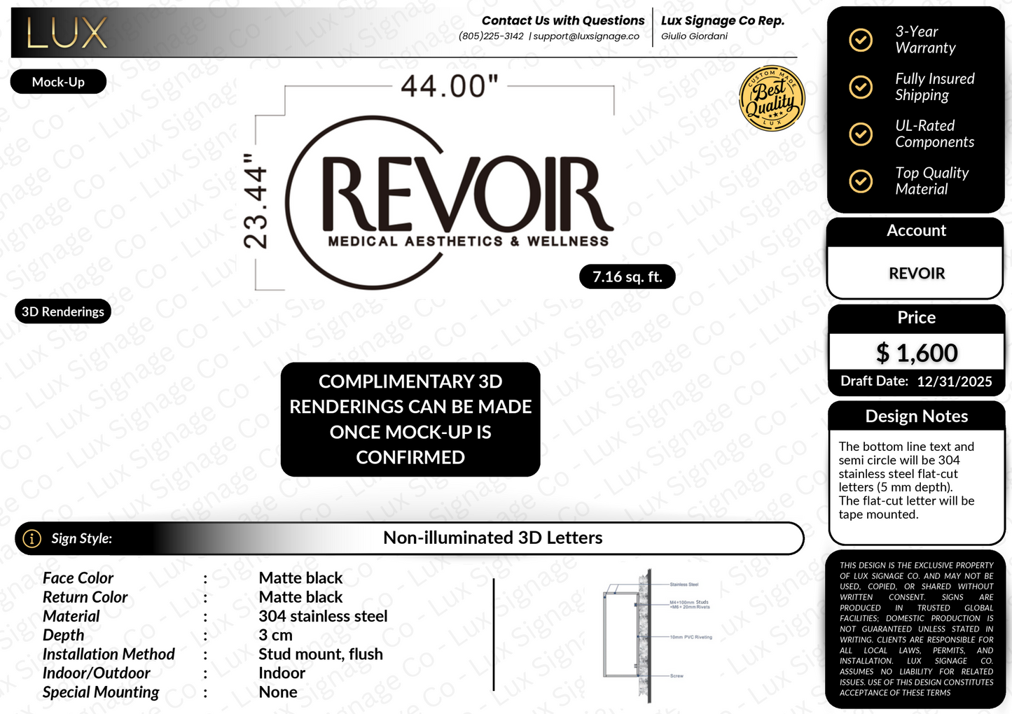 Custom Business Sign for Revoir - Size Adustment