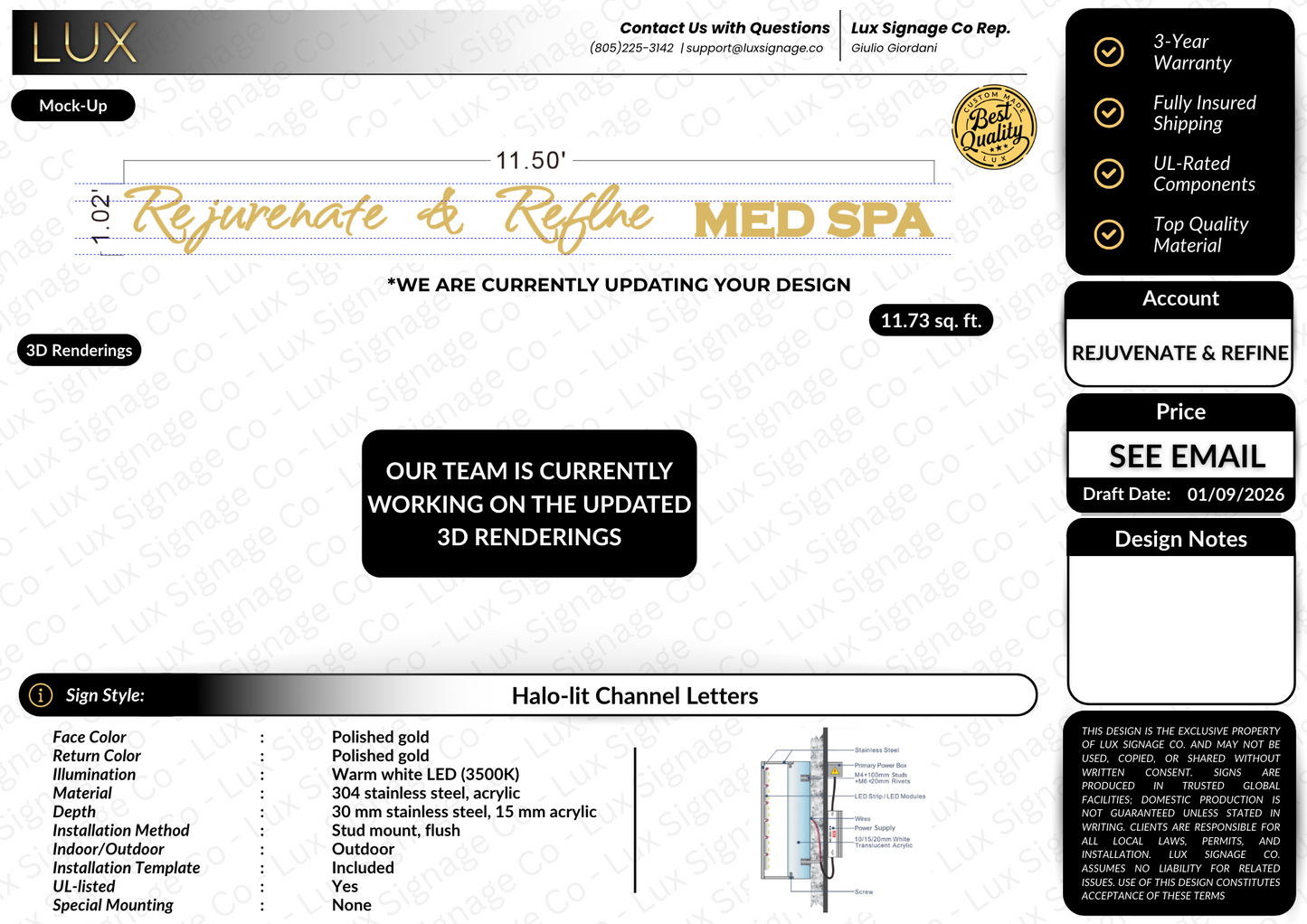 Custom Business Sign for Rejuvenate and Refine Med Spa