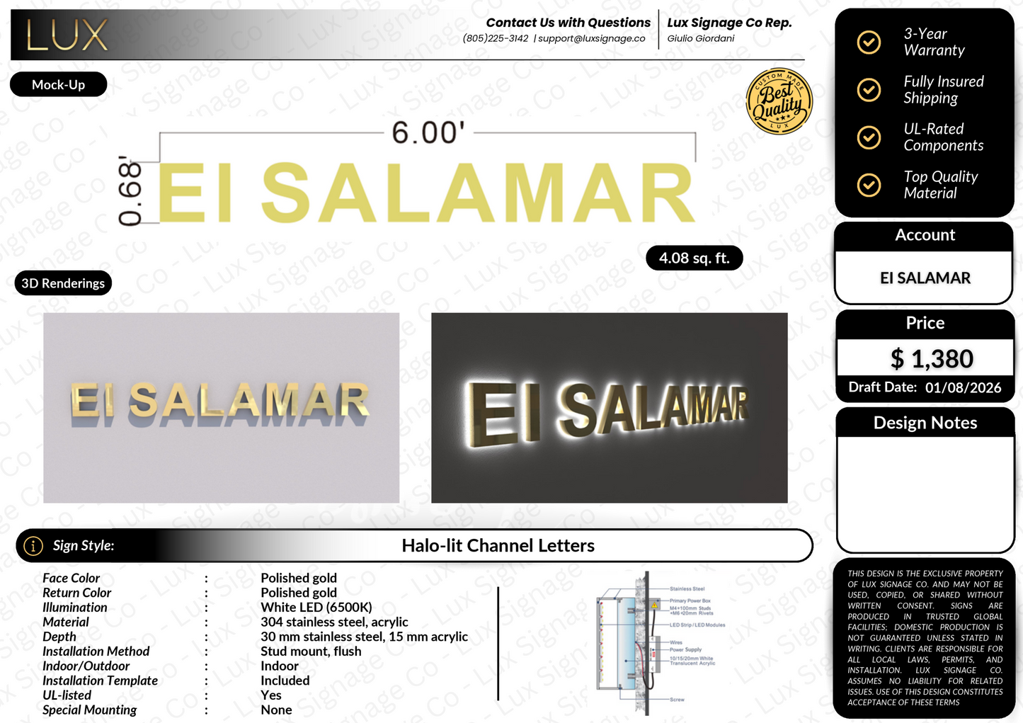 Custom Business Sign for EI SALAMAR