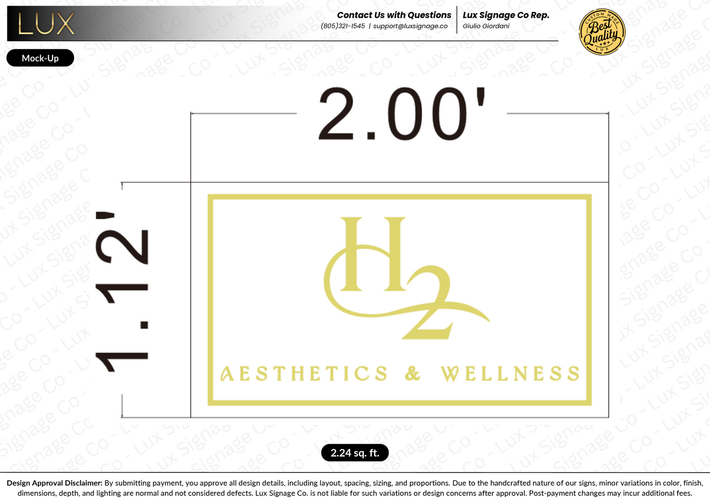 Custom Business Sign for H2 Aesthetics and Wellness