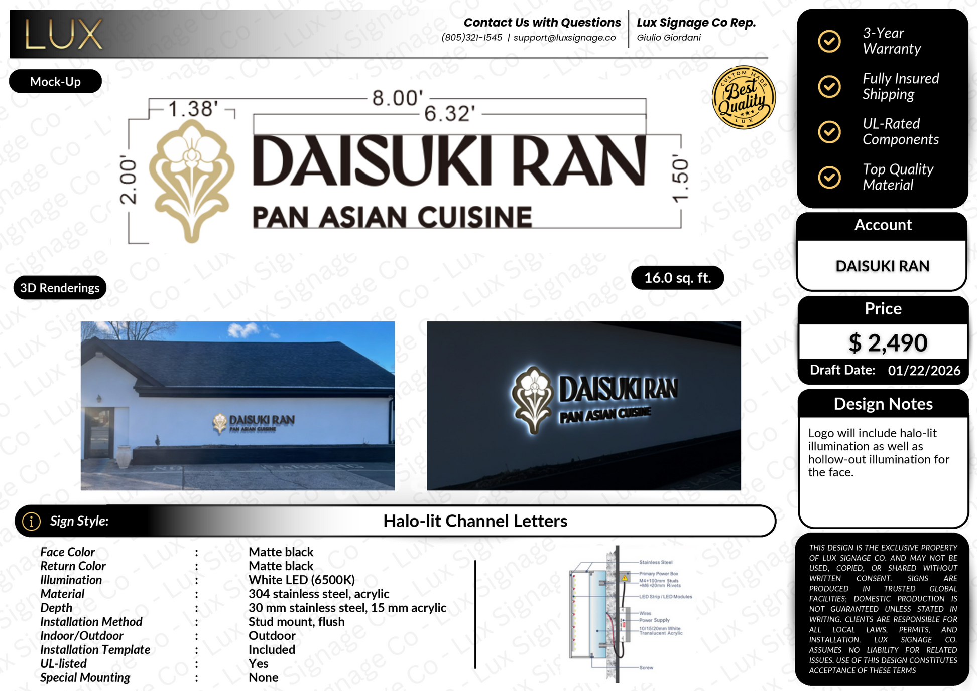 Custom Business SIgn for Daisuki Ran