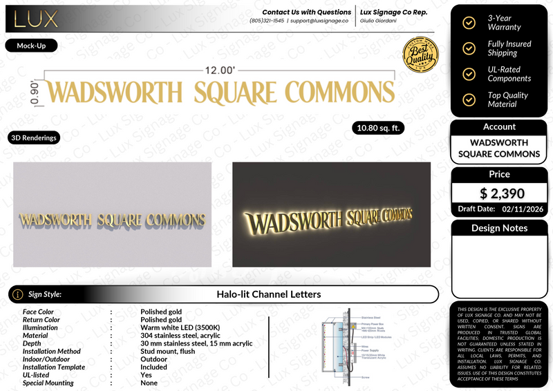 Custom Business Sign for Wadsworth Square Commons