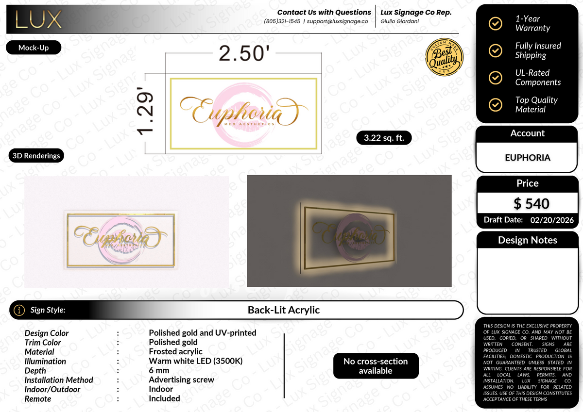 Custom Business Sign for Euphoria