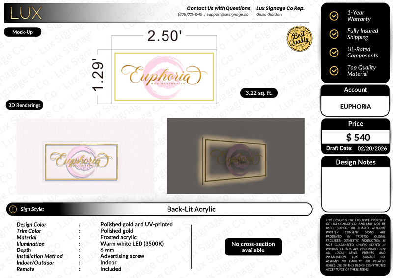 Custom Business Sign for Euphoria
