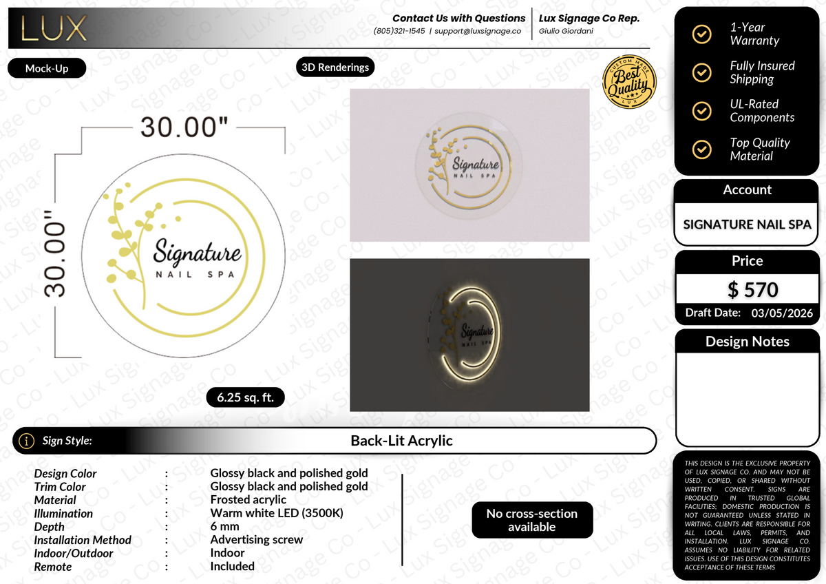 Custom Business Sign for Signature Nail Spa