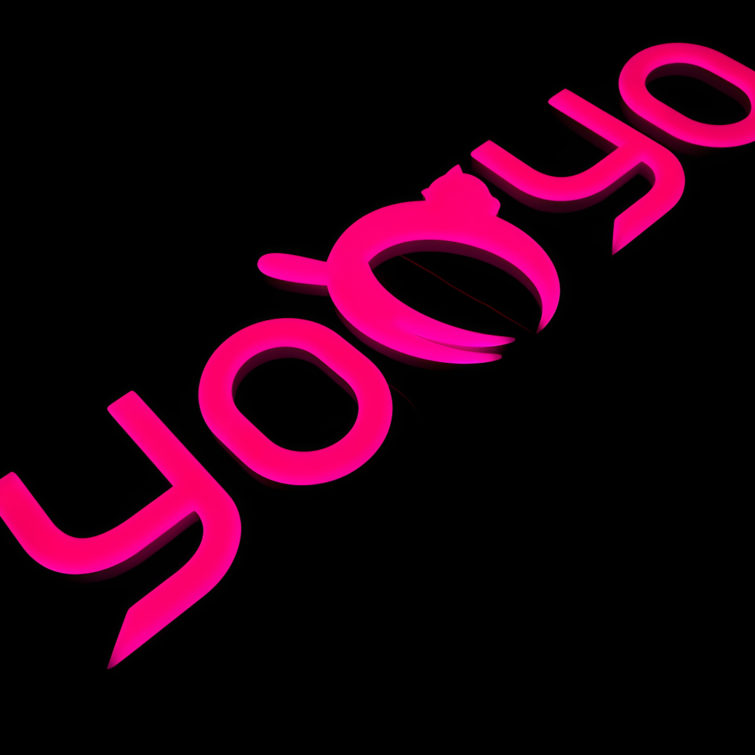 Acrylic-backed LED neon sign with vibrant glow