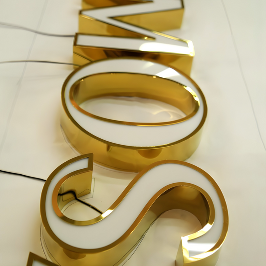 Custom storefront front-lit channel letters in brand colors